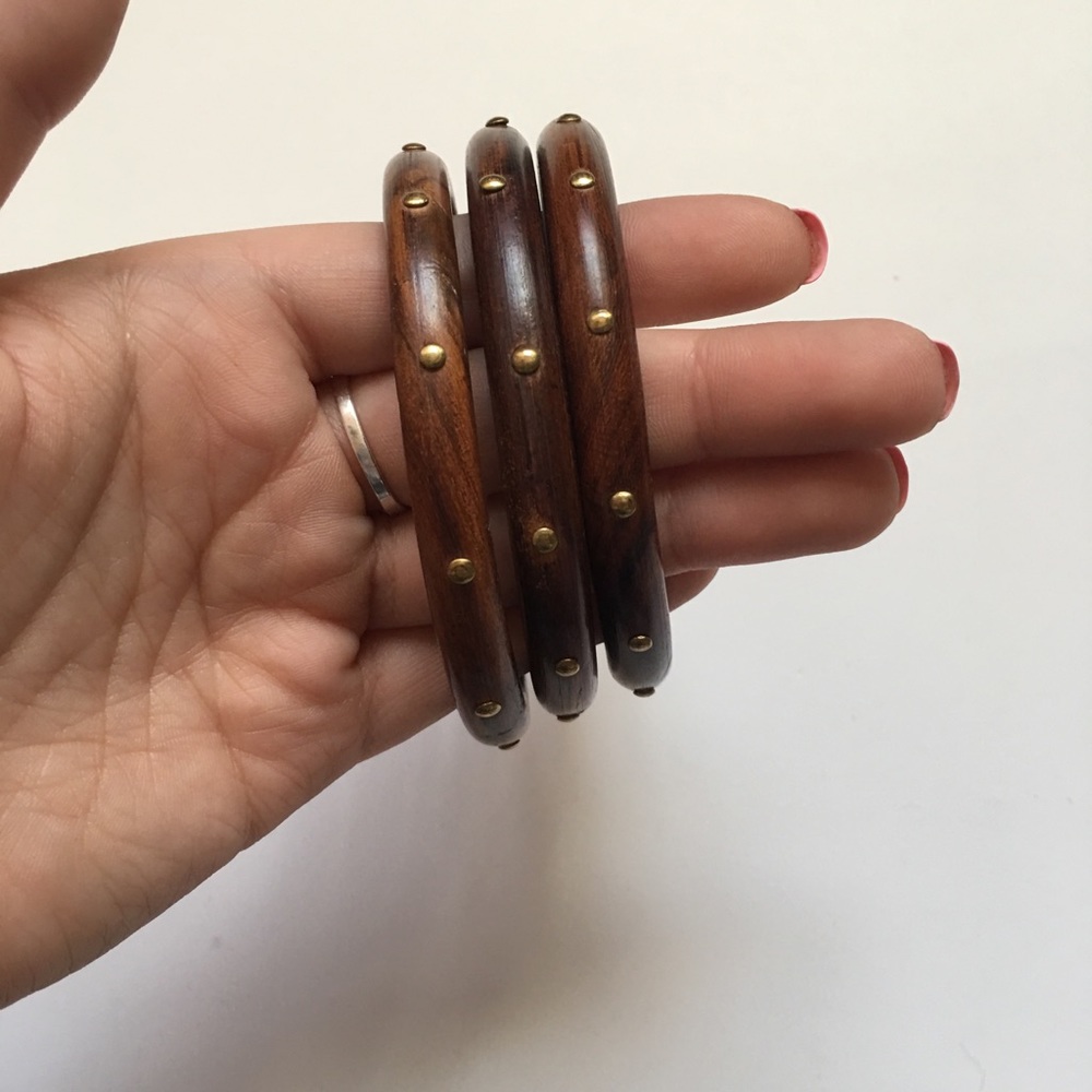 Wood Bangles (set of 3) with gold detail